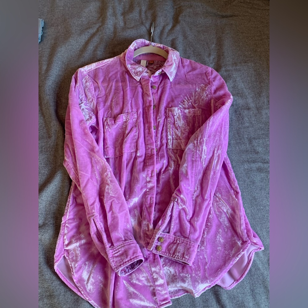Anthropologie Pink Velvet Button Down